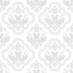 Damask vector classic light gray pattern. Seamless abstract background with repeating elements. Orient background