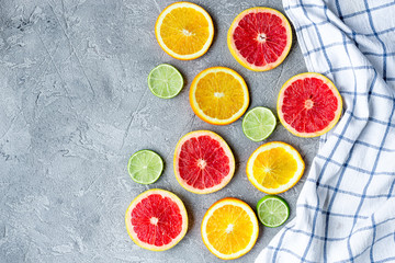design with blood orange and lime on gray background top view mock-up