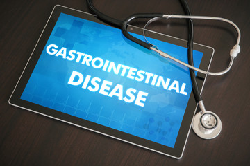 Gastrointestinal disease (stomach, tract, rectum) diagnosis medical concept on tablet screen with...