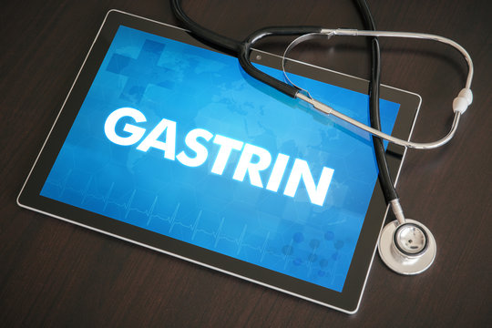 Gastrin (gastrointestinal disease related) diagnosis medical concept on tablet screen with stethoscope