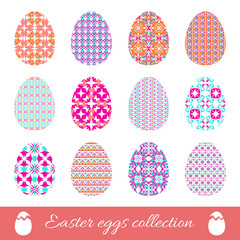 Set of vector easter eggs with spring ornament. Collection of decorative elements with bright patterns to Easter
