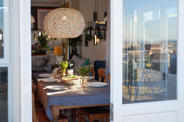 Table setting for party in beautiful home cosy house 