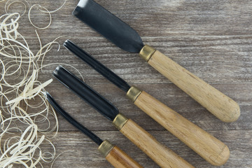 tool for wood carving on wooden table