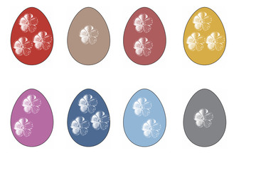 colorful Easter eggs with painted little flowers on a white background