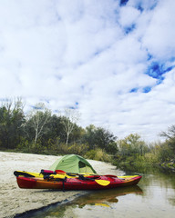 Fototapeta premium A trip by the river on a kayak.