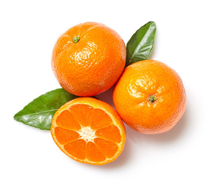fresh clementines on white background