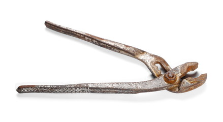 Obraz premium old rusty nut wrench isolated on white