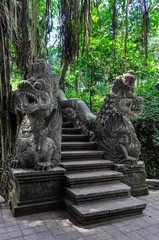 Dragon statues in Monkey Forest in Ubud, Bali