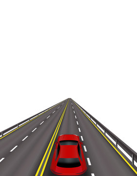 High-speed highway. Red cars on the road . In perspective. Isolated on white background. illustration