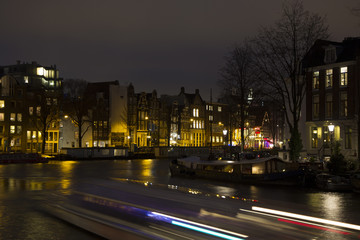 Fototapeta na wymiar Night view Amsterdam with light trail