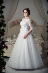Fototapeta premium Beautiful bride before wedding ceremony in appartament