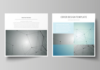Business templates for square design brochure, magazine, flyer, report. Leaflet cover, vector layout. Geometric background, connected line and dots. Molecular structure. Scientific, medical concept.