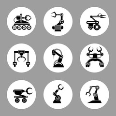 Monochrome technology factory robot icons design, vector illustration