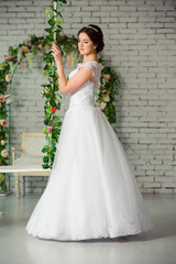 Fototapeta premium Beautiful bride before wedding ceremony in appartament