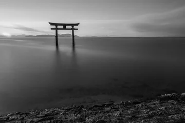 Rolgordijnen silhouette Shirahige shrine at Biwa lake,Shiga,tourism of japan © yoko_ken_chan