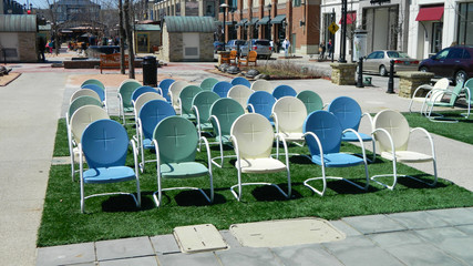 Rows of Colorful Metal Chairs Outdoors