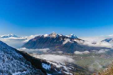 Panoramic aerial view to Luzern lake from high peak