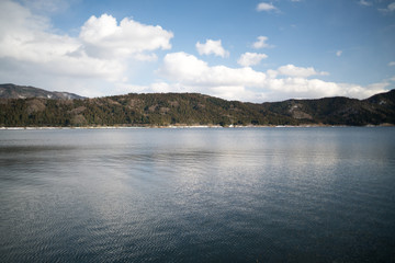 Yogo lake look like mirror,Nagahama city,Shiga,tourism of japan