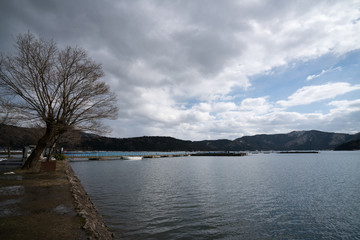 Fototapeta na wymiar Yogo lake look like mirror,Nagahama city,Shiga,tourism of japan