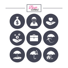 Insurance icons. Life, Real estate and House.