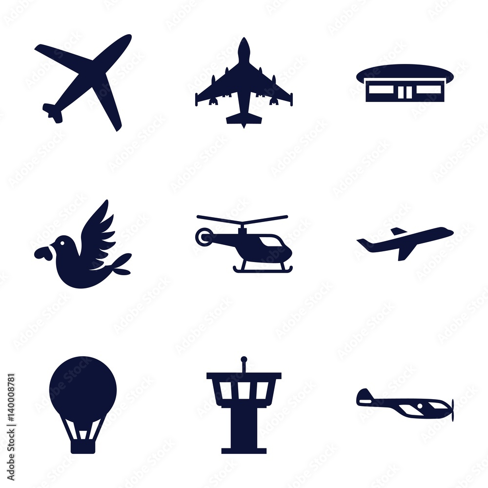 Poster Set of 9 flight filled icons