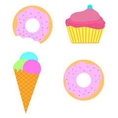Sweet set ice-cream donut cupcake