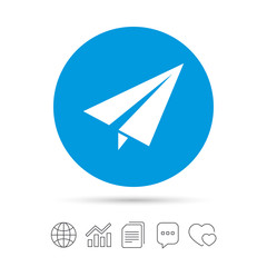 Paper Plane sign. Airplane symbol. Travel icon.