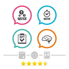Quiz icons. Checklist and human brain symbols.