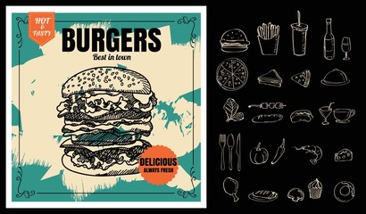 Restaurant Fast Foods menu burger on chalkboard vector format eps10 - 140011509