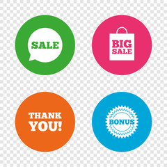 Sale speech bubble icon. Thank you symbol.