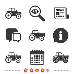 Tractor icons. Agricultural industry transport.