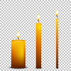 Vector realistic candle icon set isolated on transparent background. Design templates. EPS10.