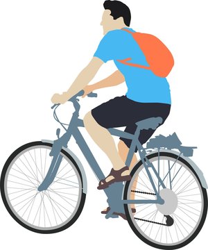 isolated male cyclist on bicycle