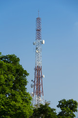 telecommunication tower with blue sky
