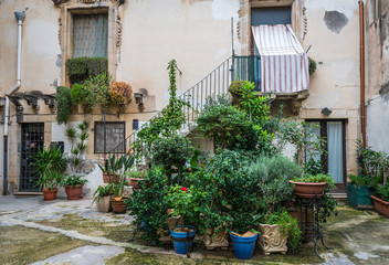 Residential building on the Ortygia isle - old town of Syracuse on Sicily island, Italy