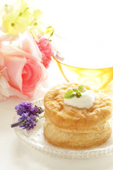 Cream cheese and scone for breakfast image