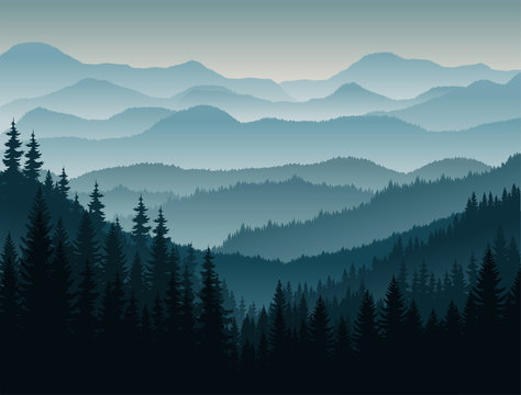 vector morning in mountains