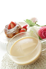 Milk tea and stawberry pastry for breakfast image