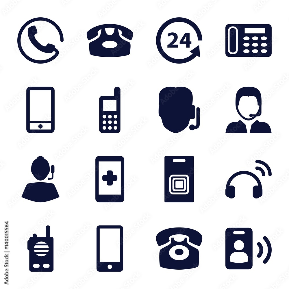 Poster set of 16 call filled icons