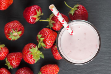 Strawberry yogurt in the glass