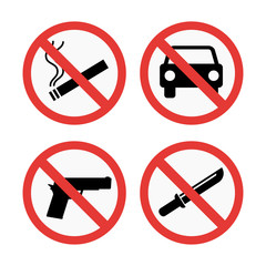 Prohibition signs set safety information vector illustration.