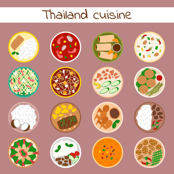 National traditional thai food thailand asian plate cuisine seafood prawn cooking delicious and hot ingredient dinner spicy bowl gourmet vector illustration.
