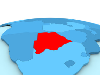 Botswana on blue globe
