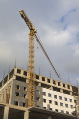 Building and Construction Concepts. Construction Building Site With Industrial Mid-Size Crane.