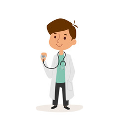 Fototapeta premium doctor cartoon character person on white background vector profession uniform worker isolated illustration kid smiling boy playing
