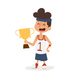 Strong athletic looking boy sportsman muscles award cartoon character person on white background vector uniform isolated illustration kid