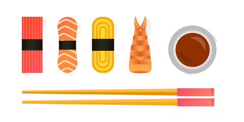 Vector sushi and rolls set isolated on white background