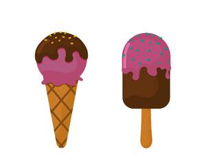 Chocolate vanilla ice cream cone soft delicious refreshing dairy frozen product and sweet flavor creamy tasty mixed cold food vector illustration.
