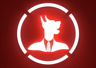 Pet emblem design. Doberman dog. Graphic design element. 3D rendering