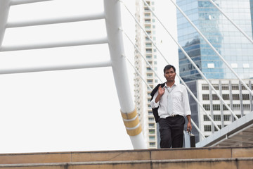 Businessman the stairs in a rush hour to work.